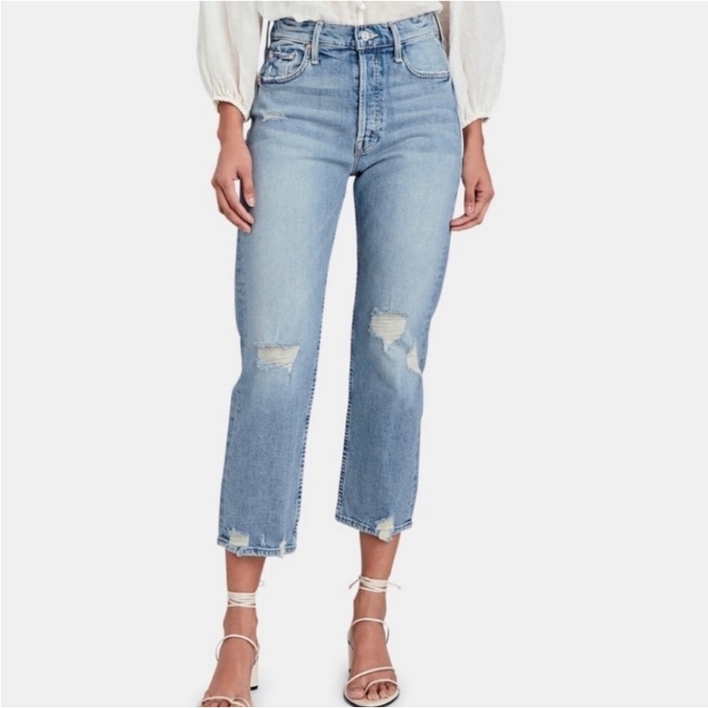 MOTHER - The Tomcat, mid rise ankle Classic Blue Distressed Jeans